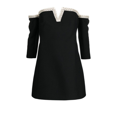 Shop Valentino Black Off-the-shoulder Crystal Mini Dress