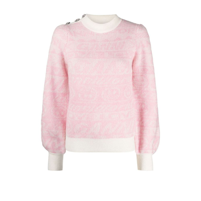 Shop Ganni Logo Jacquard Knitted Jumper - Women's - Alpaca Wool/merino/polyamide/spandex/elastane In Pink