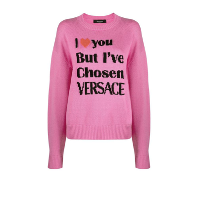 Shop Versace Pink I Love You Intarsia Wool Sweater