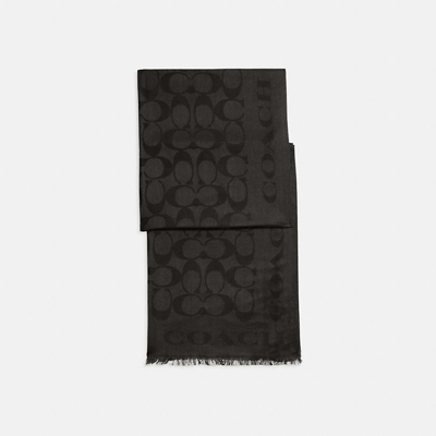 Coach Signature C Border Black Silk Mix Stole Scarf In Black