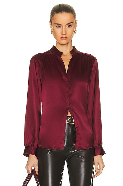 Shop L Agence Bianca Band Collar Blouse In Black Cherry
