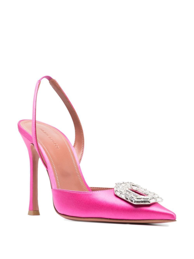 Amina Muaddi Camelia Crystal-embellished Satin Slingback Pumps In Rosa