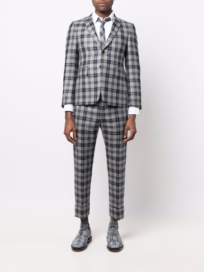 Thom Browne Tartan Cropped Tailored Trousers In Grey