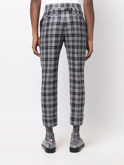 Thom Browne Tartan Cropped Tailored Trousers In Grey