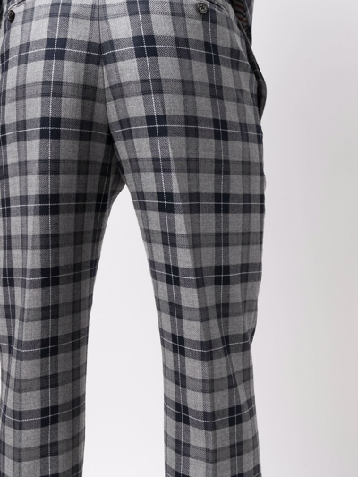 Thom Browne Tartan Cropped Tailored Trousers In Grey