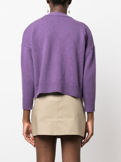 Shop Mackintosh Kelle V-neck Wool Cardigan In Purple
