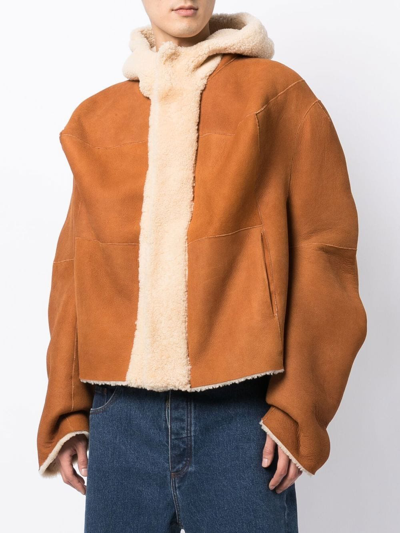 Shop Natasha Zinko Shearling Bunnies Jacket In Brown