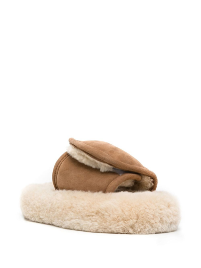 Shop Natasha Zinko Touch-strap Shearling Slides In Brown