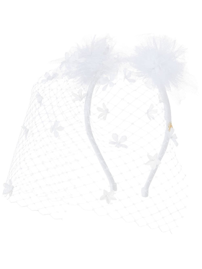 Shop Maison Michel Yosh Flower Pom-pom Headband In White