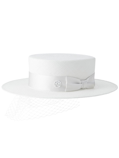 Shop Maison Michel Kiki Canotier Hat With Satin-ribbon In White