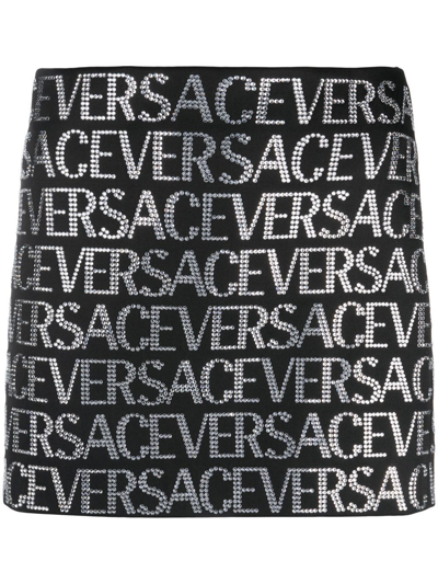 Shop Versace Crystal Embellished Mini Skirt In Schwarz