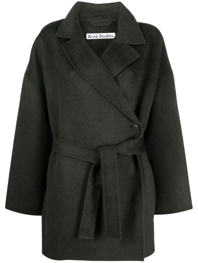 Shop Acne Studios Belted Wrap Coat In Grau