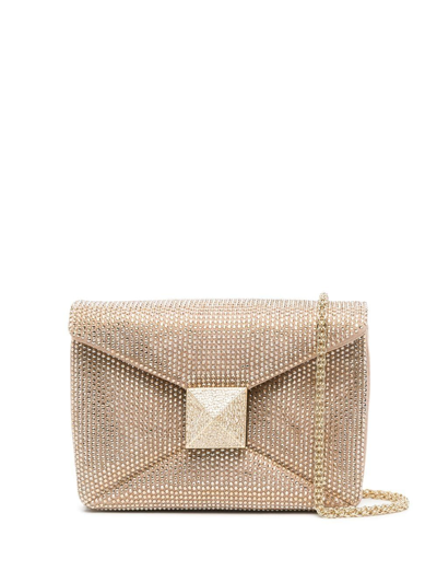 Valentino Garavani One Stud Crystal-embellished Suede Shoulder Bag In Gold  | ModeSens