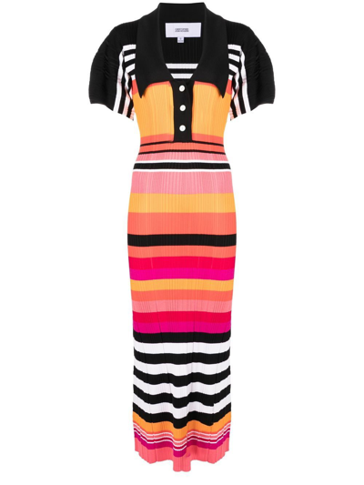 Shop Christopher John Rogers Ribbed-knit Striped Maxi Dress In Orange