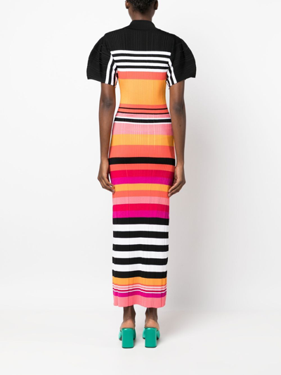 Shop Christopher John Rogers Ribbed-knit Striped Maxi Dress In Orange