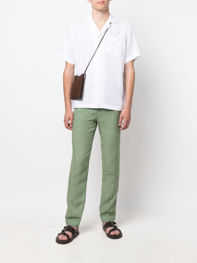 Shop Frescobol Carioca Short-sleeve Linen Shirt In White