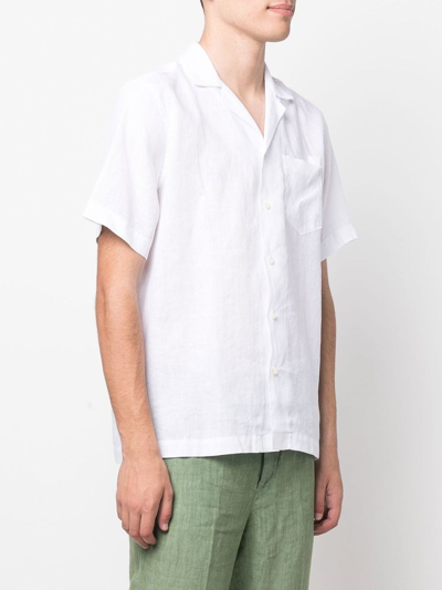 Shop Frescobol Carioca Short-sleeve Linen Shirt In White