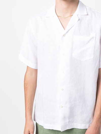 Shop Frescobol Carioca Short-sleeve Linen Shirt In White