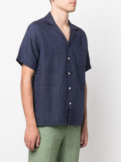 Shop Frescobol Carioca Angelo Short-sleeve Linen Shirt In Blue