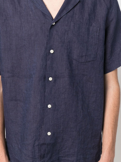 Shop Frescobol Carioca Angelo Short-sleeve Linen Shirt In Blue