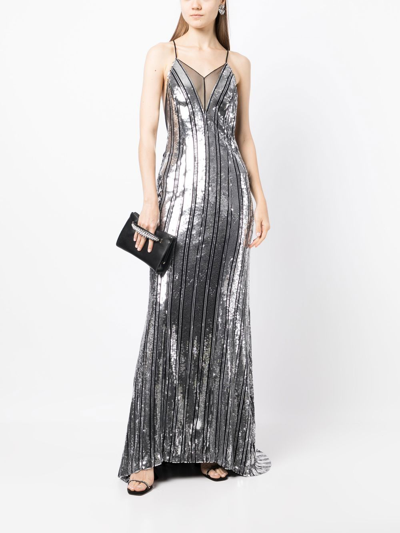 Shop Galvan Kate Sequin-embellished Gown In Silver