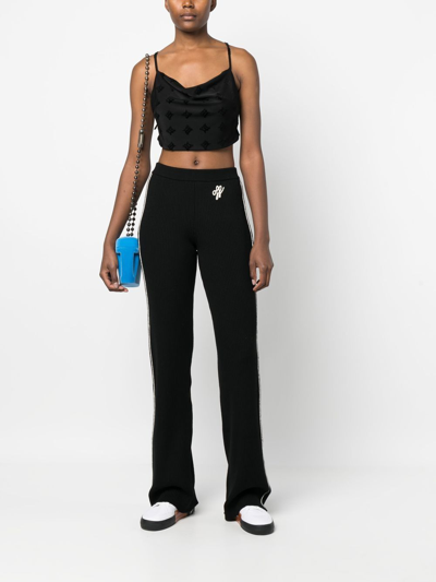 Off-white Embroidered-logo Knit Trousers In Black