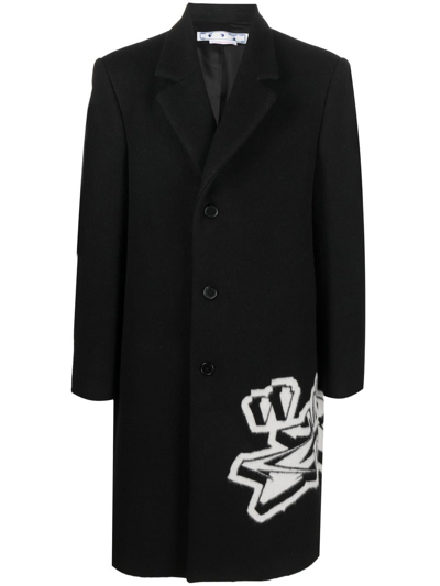 Shop Off-white Intarsia-graffiti Logo Single-breasted Coat In Schwarz