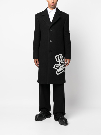 Shop Off-white Intarsia-graffiti Logo Single-breasted Coat In Schwarz