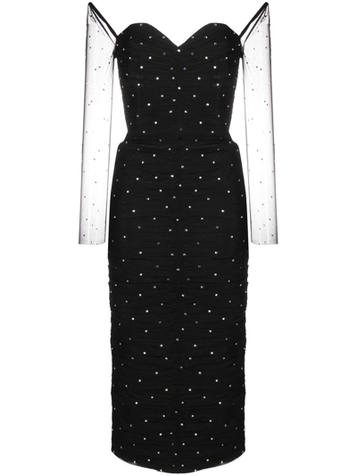 Anouki Black Sequinned Velvet Midi Dress In Schwarz