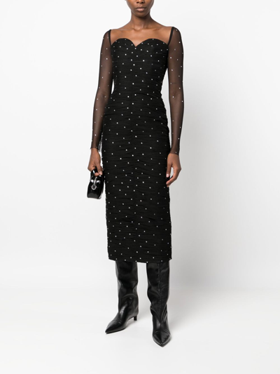 Anouki Black Sequinned Velvet Midi Dress In Schwarz