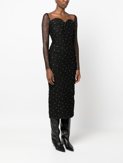 Anouki Black Sequinned Velvet Midi Dress In Schwarz