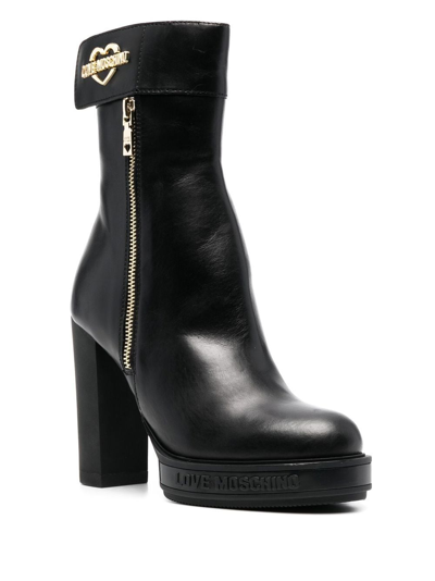 Shop Love Moschino 110mm Logo-plaque Leather Boots In Black