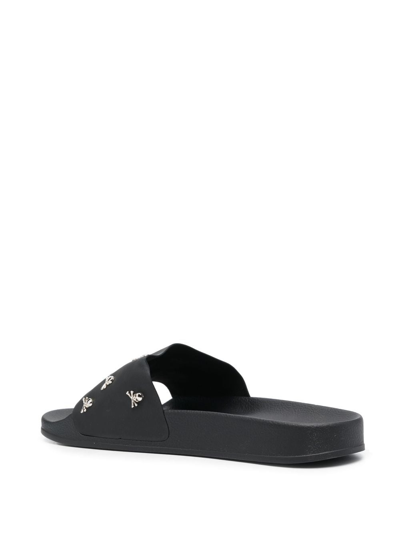 Philipp Plein Crystal Skull Leather Slides In Black