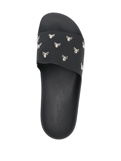 Philipp Plein Crystal Skull Leather Slides In Black