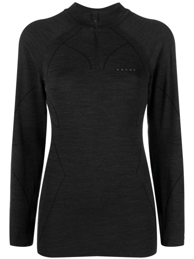 Shop Falke Technical-wool Half-zip Shirt In Black