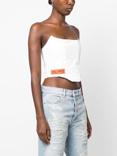 Shop Heron Preston Flaming Skull Cropped Corset Top In Weiss