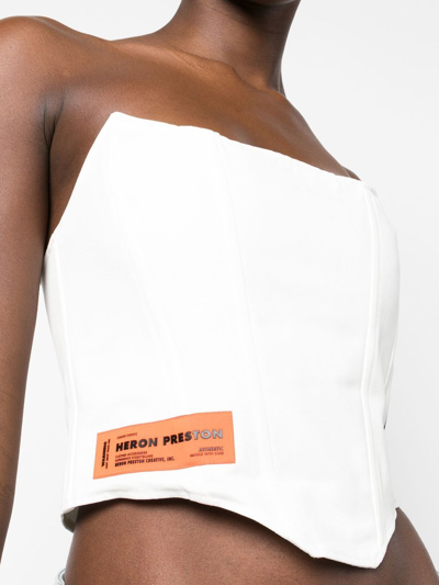 Shop Heron Preston Flaming Skull Cropped Corset Top In Weiss