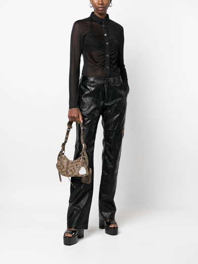 Heron Preston Georgette Ruched Long-sleeve Shirt In Schwarz