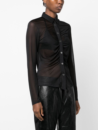 Heron Preston Georgette Ruched Long-sleeve Shirt In Schwarz