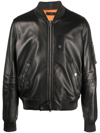 Shop Amiri Leather Bomber Jacket In Black