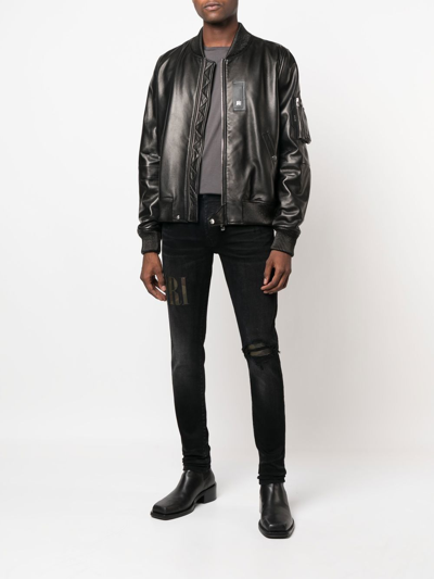 Shop Amiri Leather Bomber Jacket In Black