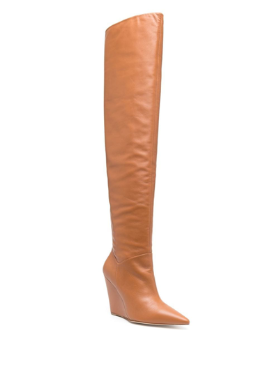 Stuart Weitzman Pointed Leather Knee-high Boots In Brown