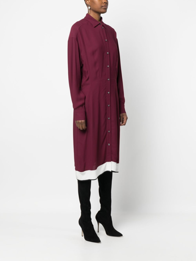 Shop Callas Milano Allegra Long-sleeve Midi Shirtdress In Rot