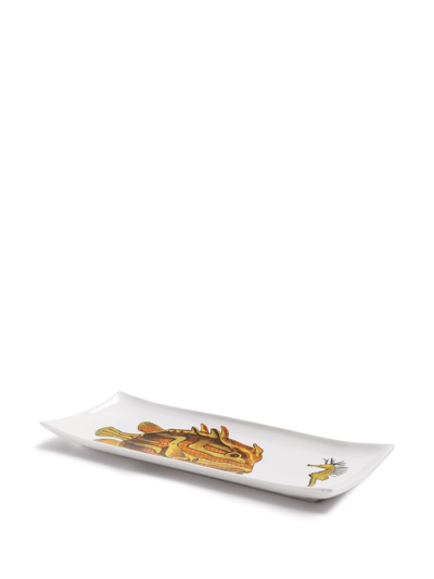 Fornasetti Fish-print Glazed Tray In Weiss