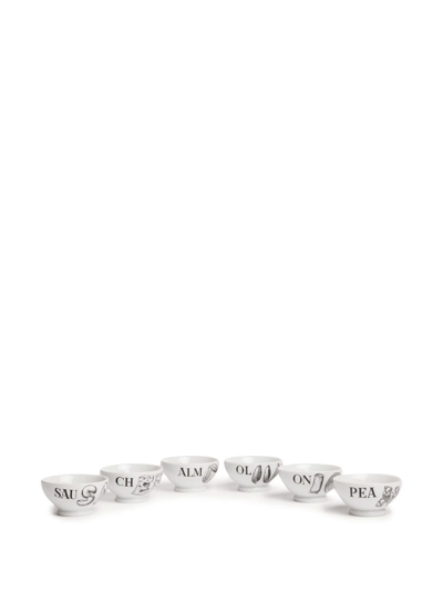 Fornasetti Set Of Six Bowls In Weiss