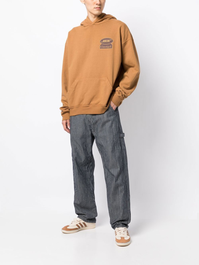 Rhude Classique Brand-print Cotton-jersey Hoody In Braun