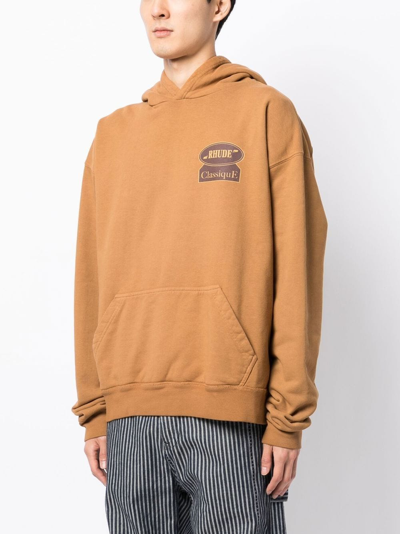 Rhude Classique Brand-print Cotton-jersey Hoody In Braun
