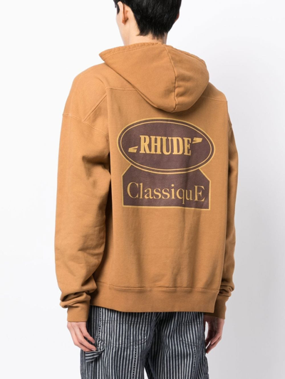 Rhude Classique Brand-print Cotton-jersey Hoody In Braun