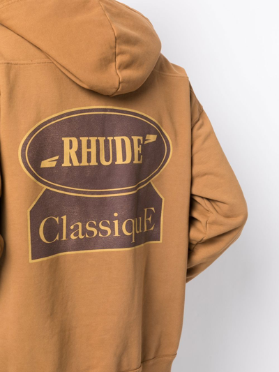 Rhude Classique Brand-print Cotton-jersey Hoody In Braun