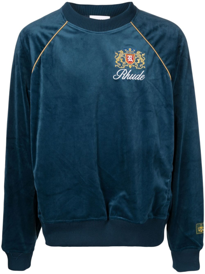 Shop Rhude Crest-embroidered Sweatshirt In Blau